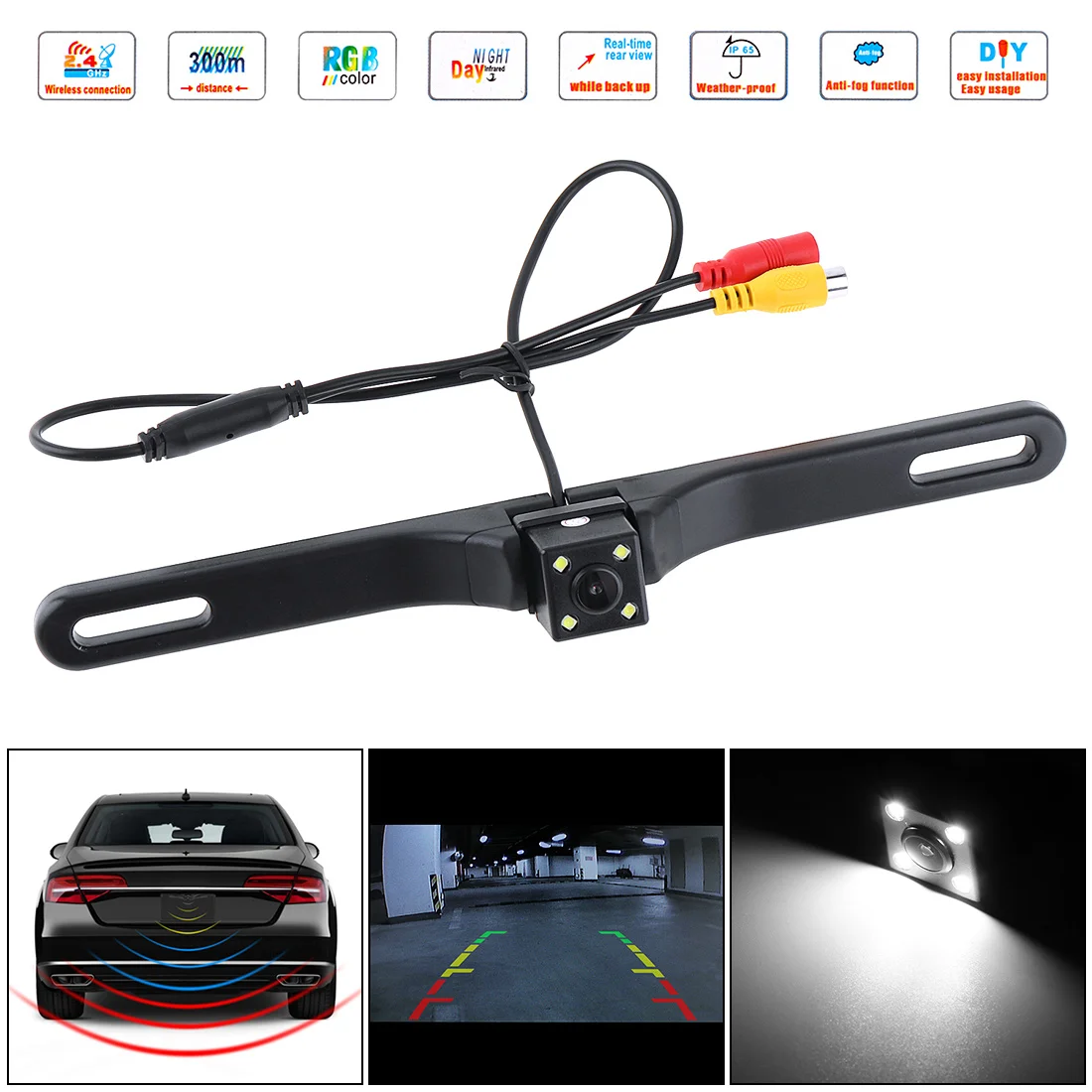 

CMOS Waterproof Car Rear View Reverse Backup Square Camera Night Vision Parking Reversing Assistance with 4 LED