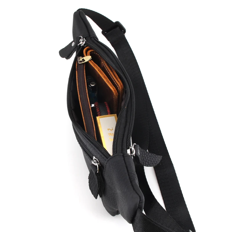 VANTER OX Cow Leather Men Or Women Waist Bag New Casual Small Male Waist Packs For Cell Phone And Credit Cards Travel Chest Bag