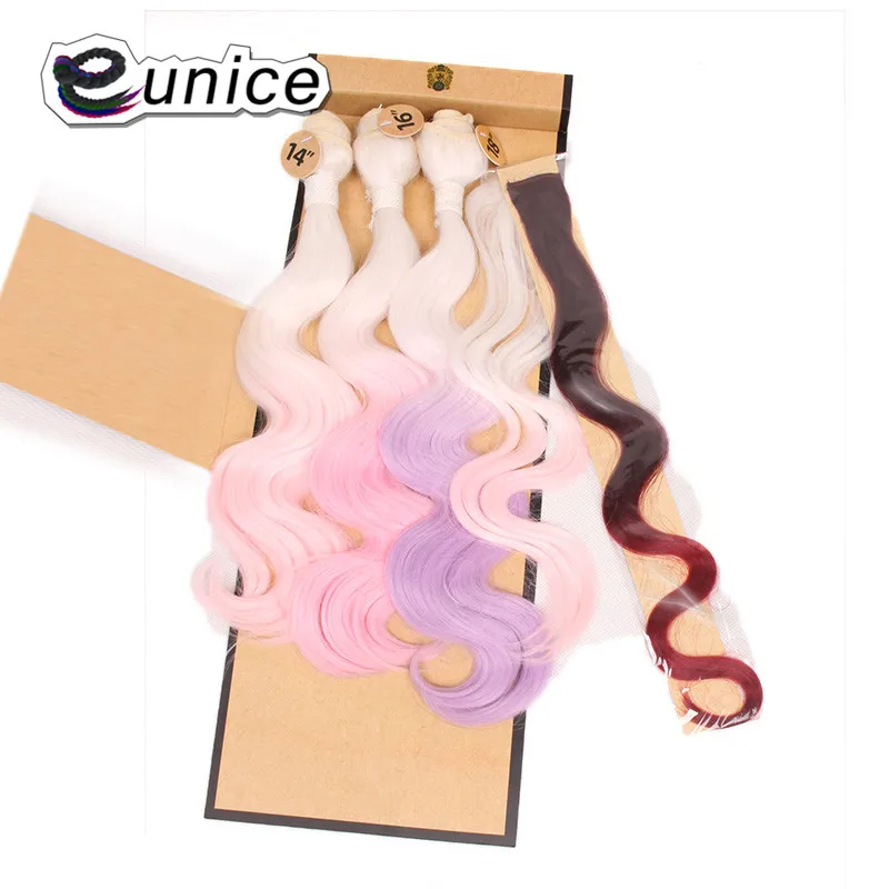 Synthetic Hair Extensions With One Closure Natural Body Wave Weft Hair Weaving Ombre Hair Weave  (91)