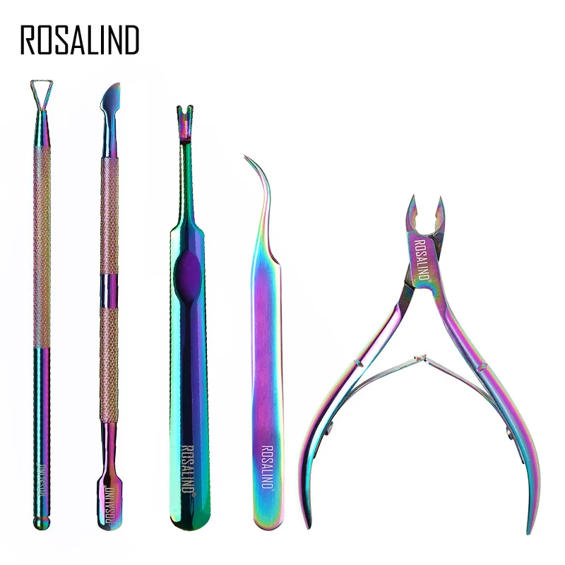 Гель-лак для ногтей ROSALIND, маникюрный набор, 5 шт./лот, толкатель для кутикулы, инструмент для ухода за кутикулой из нержавеющей стали, средство для удаления кутикулы, акриловый набор для ногтей - Цвет: N-5KITS-02