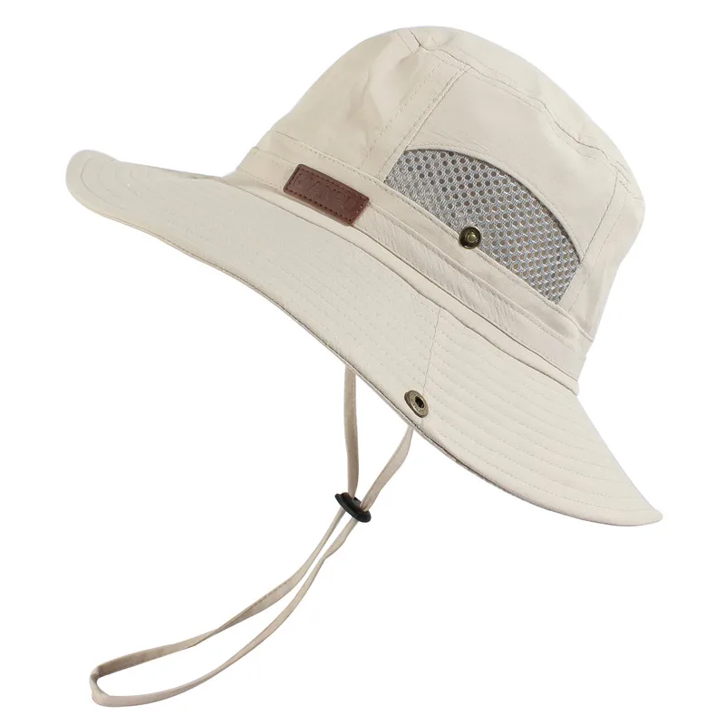 Летняя Солнцезащитная шляпа, Панама для мужчин и женщин, кепка, быстросохнущая, для улицы, с защитой от ультрафиолета, для пеших прогулок, рыболовная сетка, дышащая Панама, шляпа UPF50 - Цвет: Beige