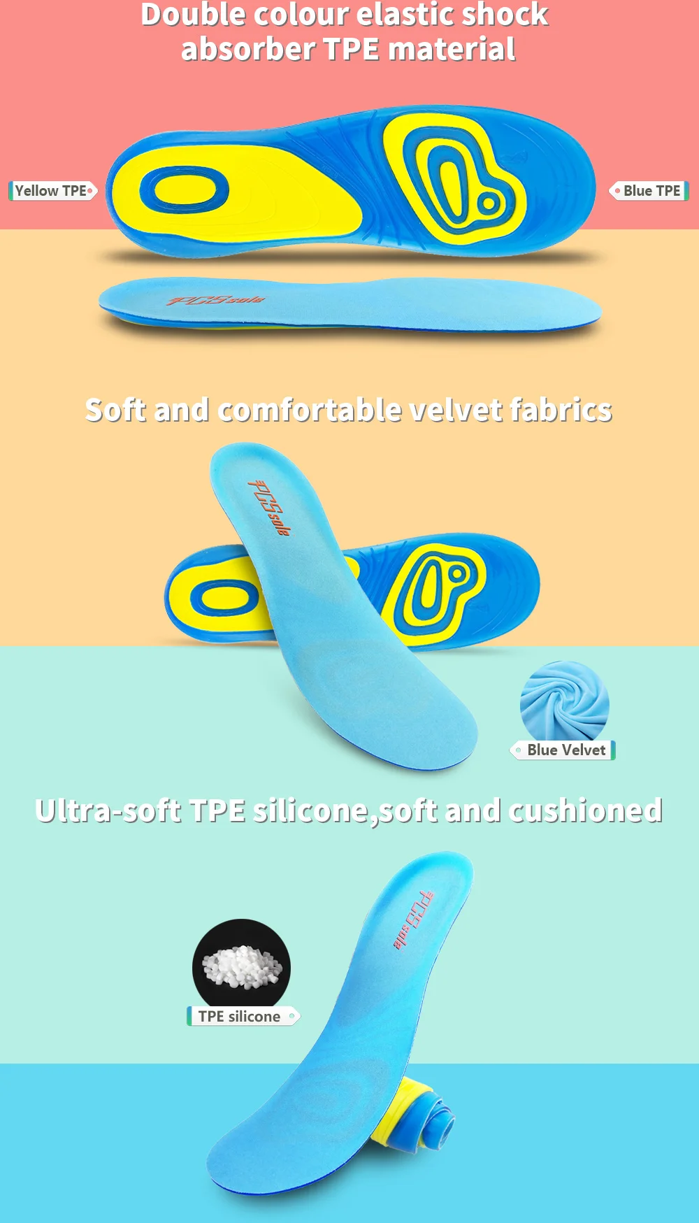 PCSsole Универсальный Размер Массажный гель TPE силиконовые стельки для мужчин и женщин ортопедических анти-скольжения дезодорант обувь pad