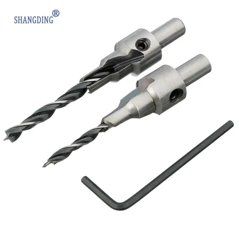 

2pcs/set Countersink Drill Bit Set 5 Flute High Speed Steel Power Tools for Wood Reamer Woodworking Chamfer 3mm-10mm Kits
