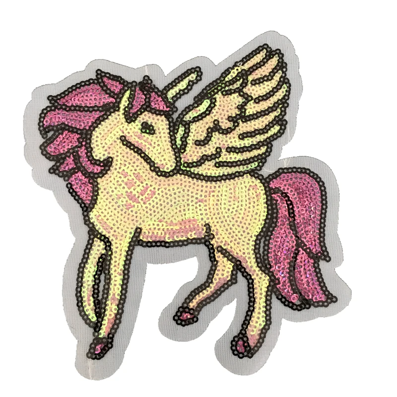 

5 Pieces/lot Rainbow Color Unicorn Sequined Iron on Patches for Clothes Horse Sequins Patch for Bags DIY Sewing Appliques New