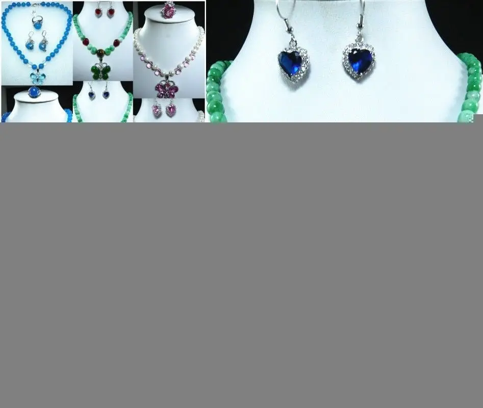 

Jewelry 00513 10 color-fancy green/blue/pink jade pearl necklace butterfly pendant earring set can choose (A0516)