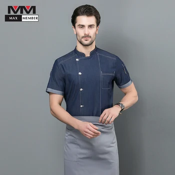 

2019 Chef Uniform Embroidered crown Logo Chaqueta Chef Summer ShortSleeve Restaurant Kitchen Unisex Clothing Ropa De Cocina