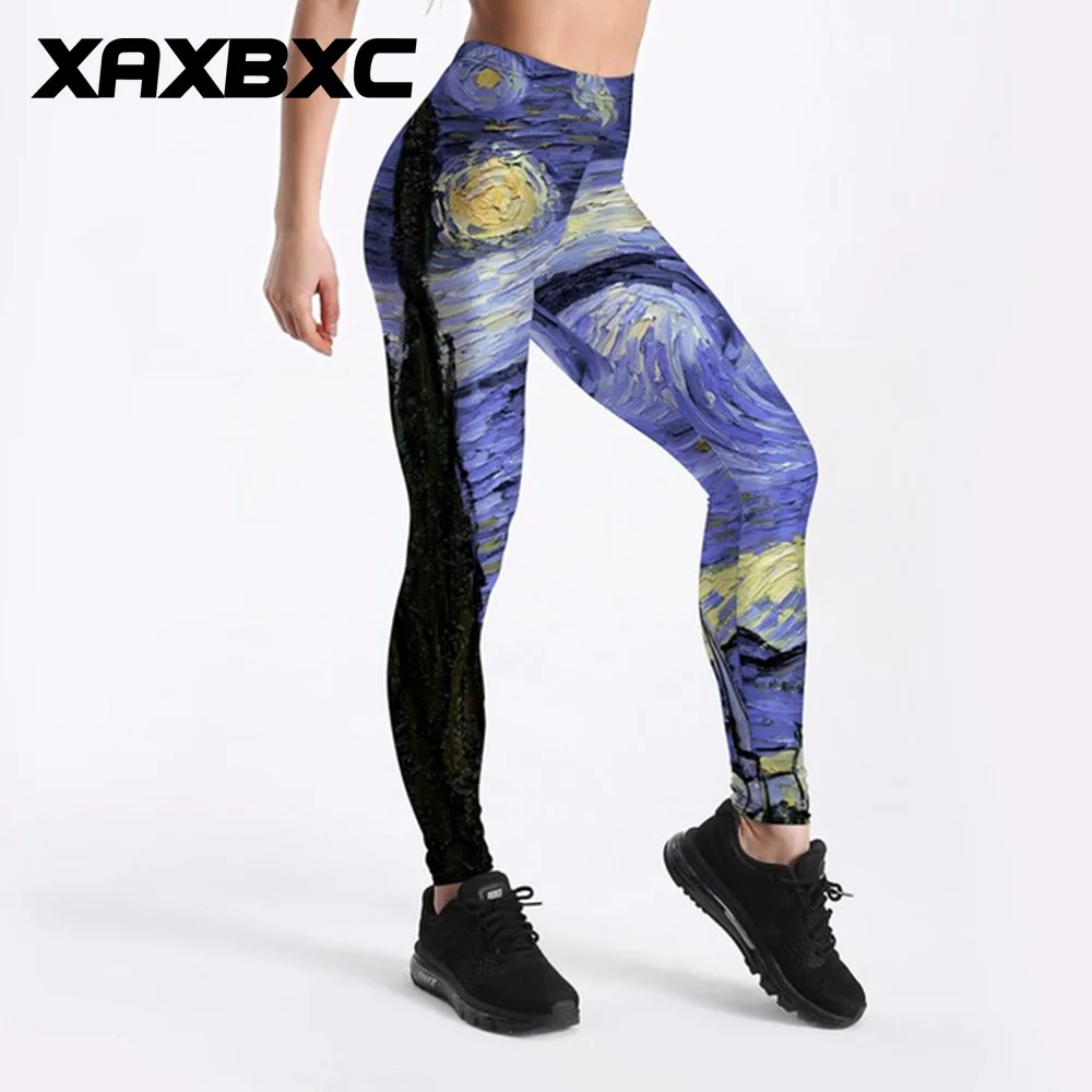 

C3011 Girl Van Gogh Art Painting The Starry Night Prints Elastic Slim GYM Fitness Women Sport Leggings Yoga Pants Plus Size