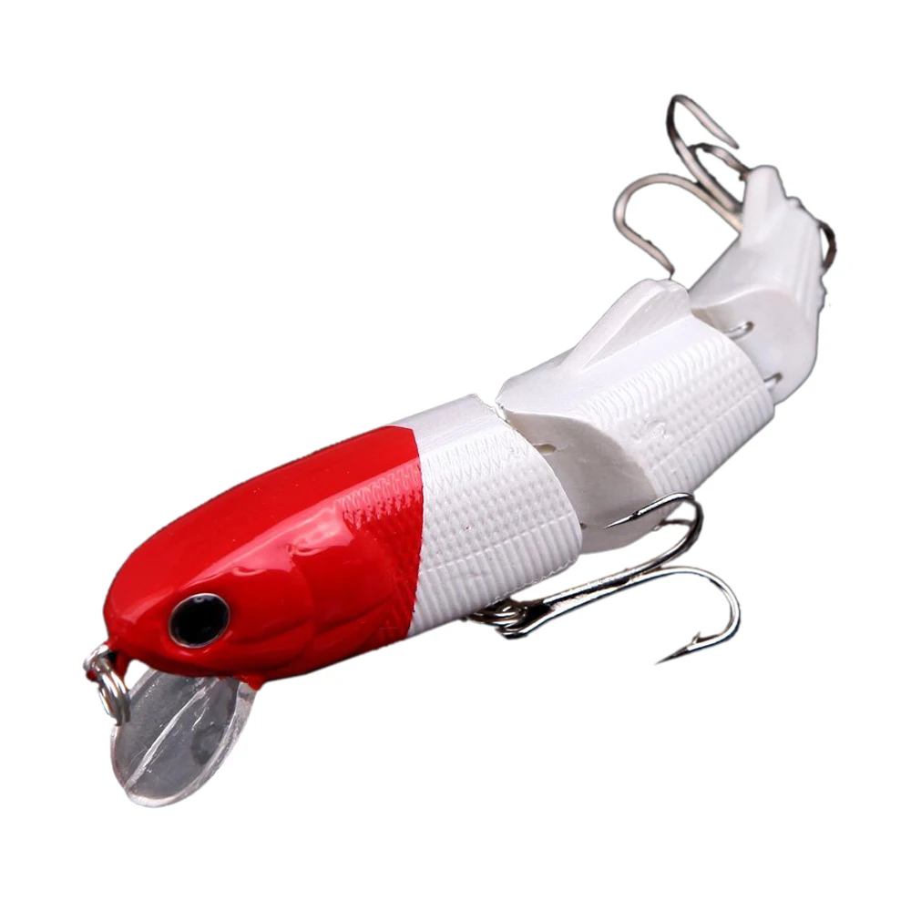 

Three artificial articulated Minnow fishing lure Tackle Bionic hard Bait with 2 Treble Hooks (White Red)