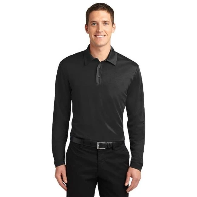 Port Authority K540LS Mens Silk Touch Performance Long Sleeve Polo T-Shirt Black - Small