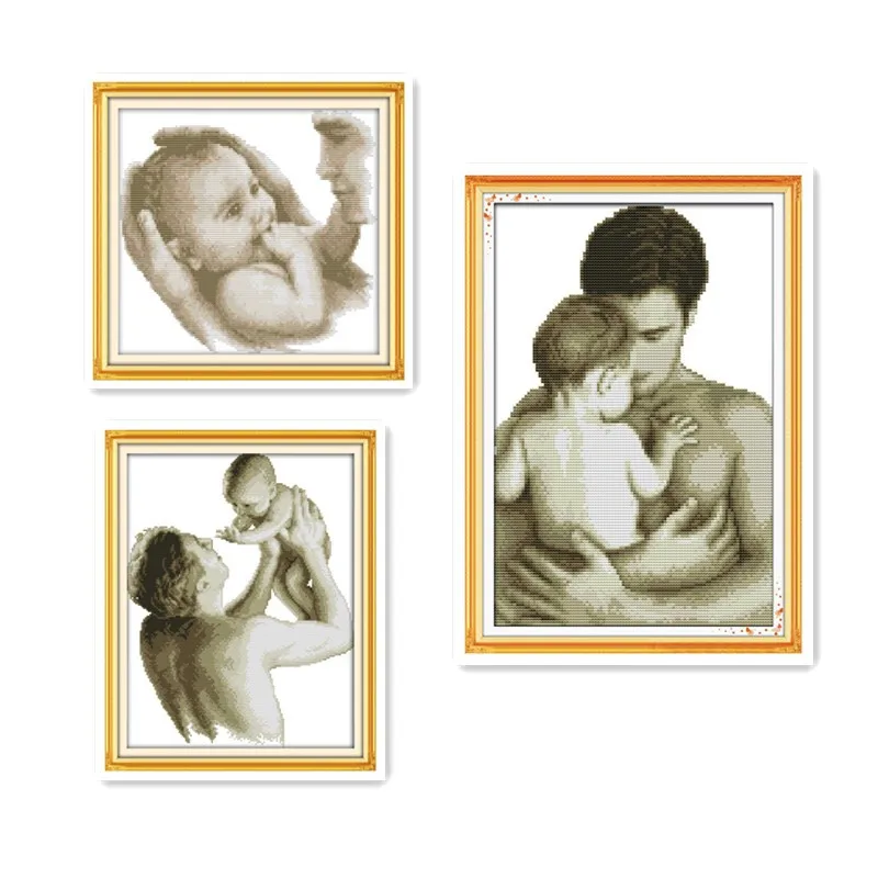 

Joy Sunday Father and baby black and white hand embroidery pattern cross stitch great father love hanging painting