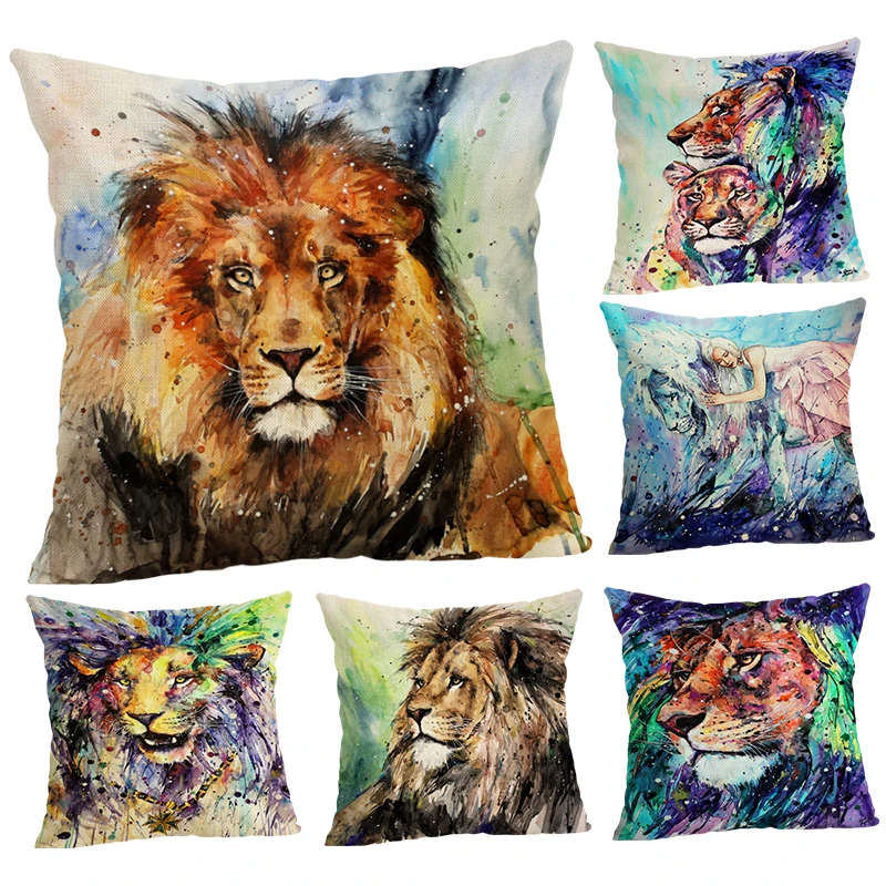 Lion Throw Pillow Cover Case Cotton Linen Cushion Cover For Sofa Home Decor Capa De Almofadas 45x45cm