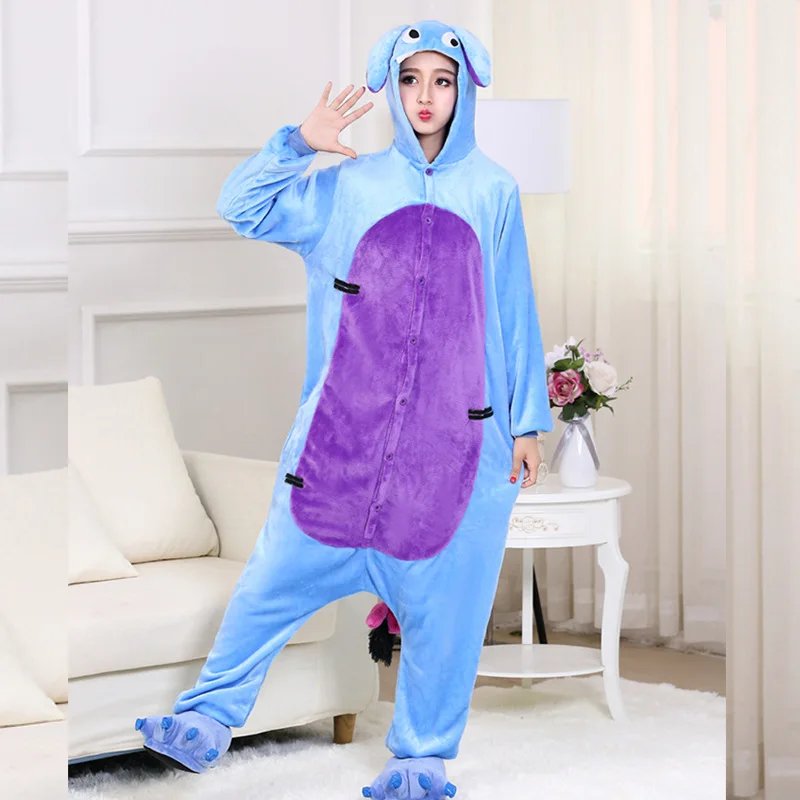 Животного Kigurumi пижамы фланелевые голубой Ослик Комбинезоны для Для женщин