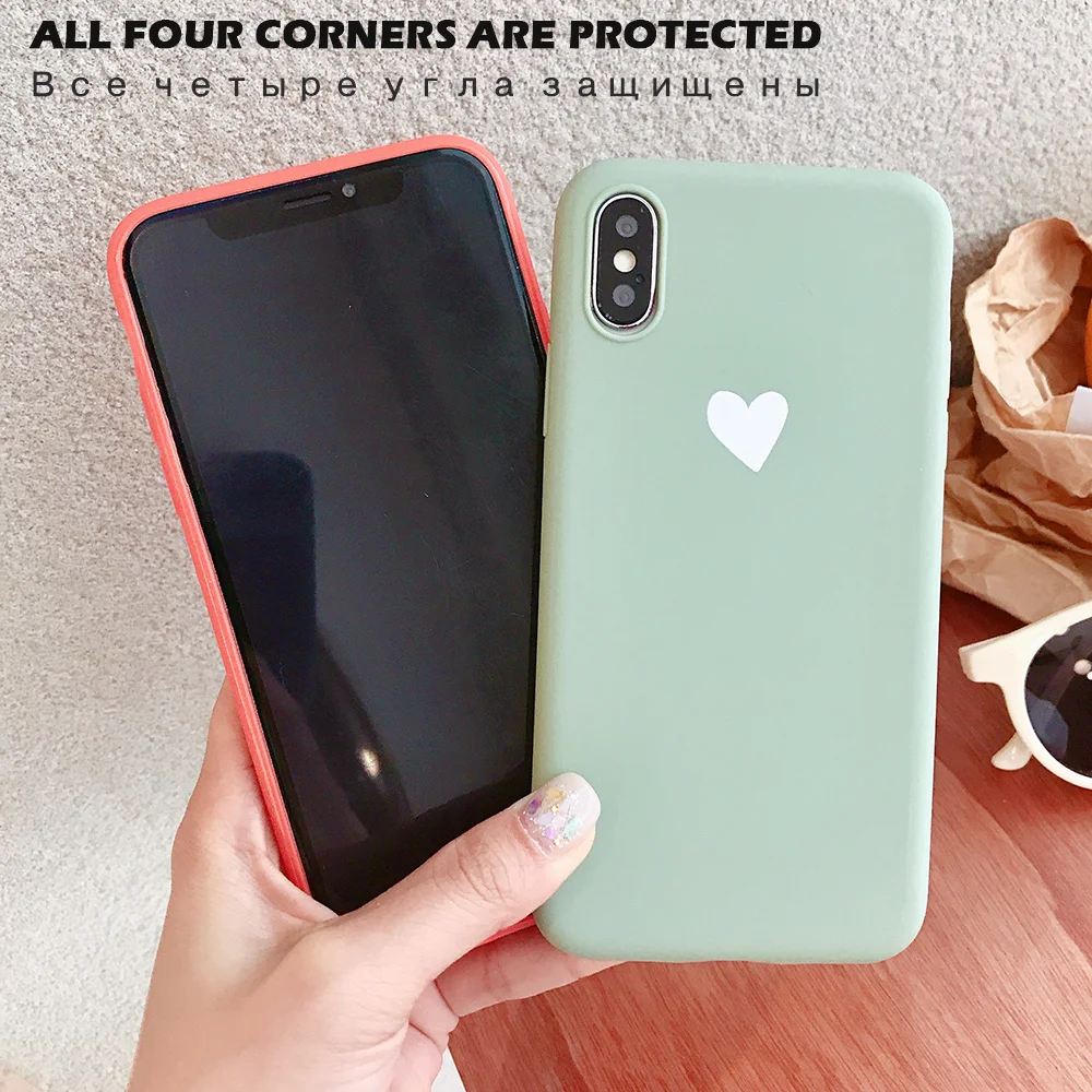 KIPX1073_2_JONSNOW Matte Phone Case For iPhone XR XS Max 6 6S 7 8 Plus 6Plus Candy Color Simple Heart Design Soft TPU Cases Back Cover