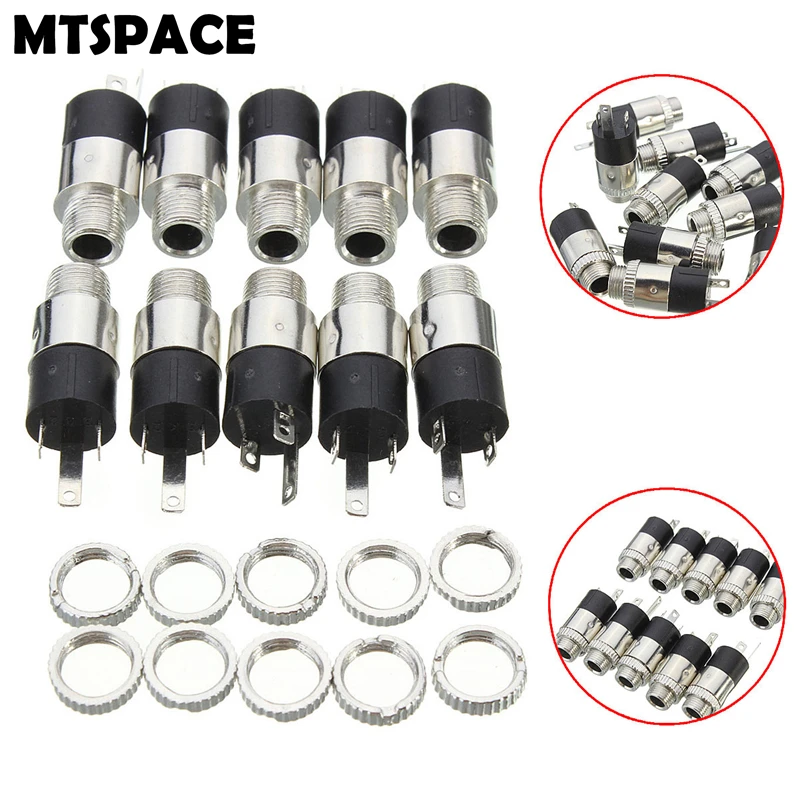 

MTSPACE 10pcs/Set 3.5mm PJ392 Stereo Headphone Connector Adapter Power Plug Audio Video Jack Socket Plug with Nut