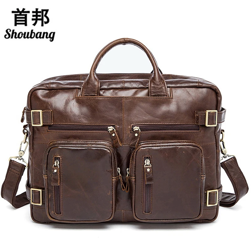 

Genuine Leather Men Bag Men's Briefcases 14inch Leather Laptop Bag business Male men travel Tote crossbody Bags