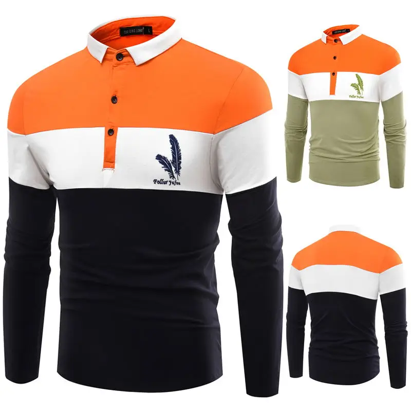 

New Brand Men'S Long Sleeve Polo Shirt Autumn Full Sleeve Warm Casual Printing Tops Jeans Men'S Brand Casual Cotton Polo Shirts