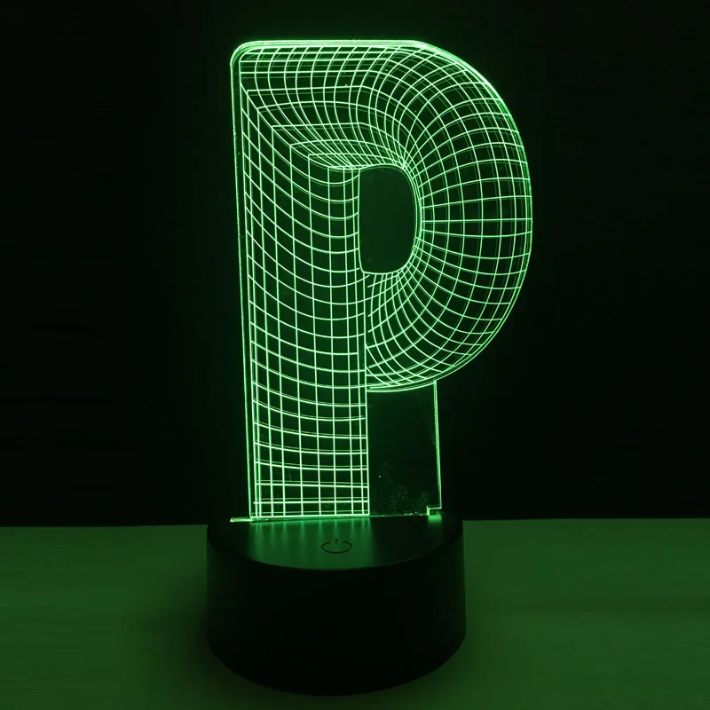 Новинка 2018 3D ночник алфавит буквы P 7 цветов меняющийся стол светодиодный USB