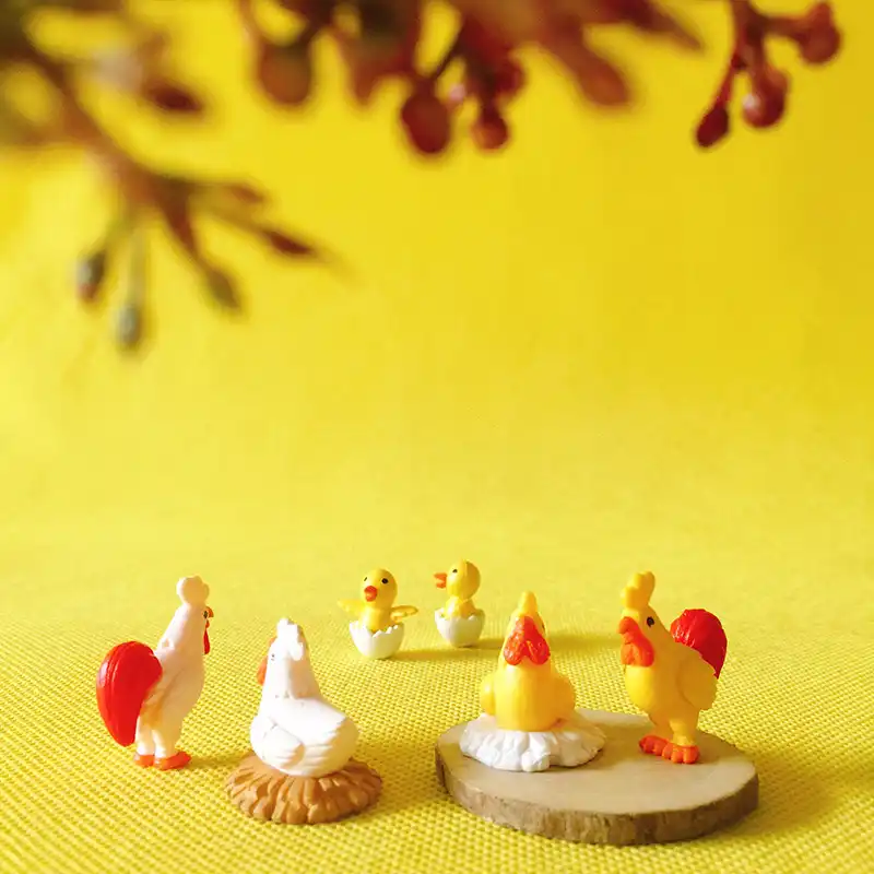 Venda 2 2 pces galo galinha pintos/animais/miniaturas/bonito/jardim de fadas/gnome/musgo terrário decoração/artesanato/bonsai/garrafa jardim/estatueta