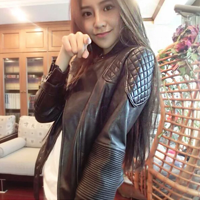 

2019 Womens Pu Leather Short Slim Jackets Spring And Autumn Large Size Motorcycle Jacket Black Small Female Leather Coats K1016
