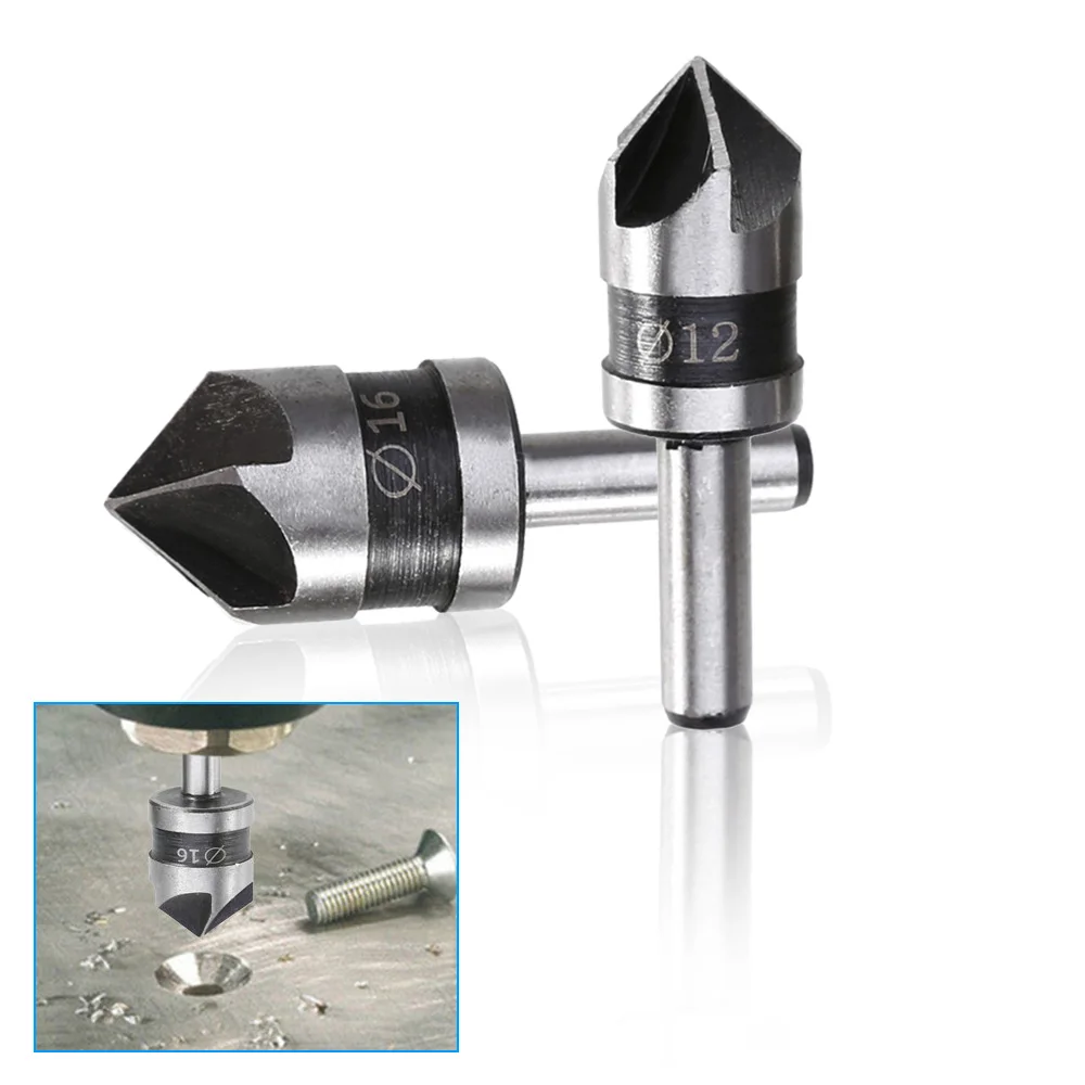 

Drill Bits 5 Flute Countersink Drill Bit HSS 82 Degree Point Angle Chamfer Chamfering Cutter 1/4" Round Shank For Power Tools