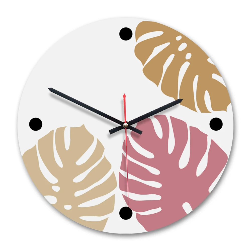 Настенные часы Nordic стиль листья печатных Деревянный цифровой настенные часы акрил Silent дома декор в гостиную