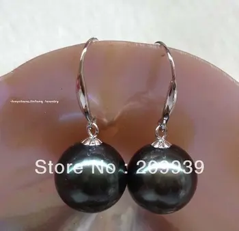 

hj 0088 Stunning 12mm round Tahitian Pearl Earring 18K gold Dangle