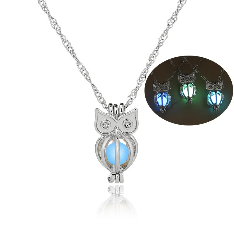 

2018 Fashion Cute Glow In The Dark Owl Shaped Pendant Necklace Locket With Chain For Women Girl Men Unique Luminous Jewelry