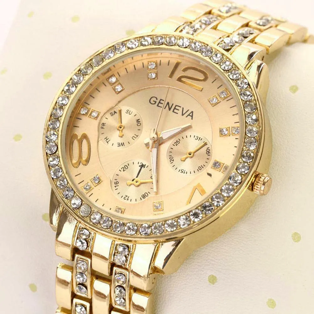 Buy Geneva Women Men Round Dial Rhinestone Stainless