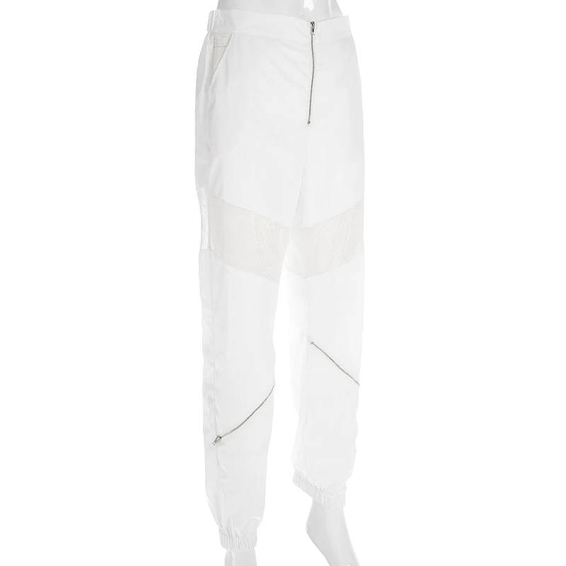 HEYounGIRL Лоскутные сетчатые белые брюки, эластичные брюки с высокой талией, повседневные уличные спортивные штаны, женские летние мешковатые шаровары