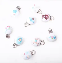 5 PCs Clips Bebê Chupeta Titulares Metal Padrão Misto De Madeira Branca 4.3 cm x 2.9 cm XP0313