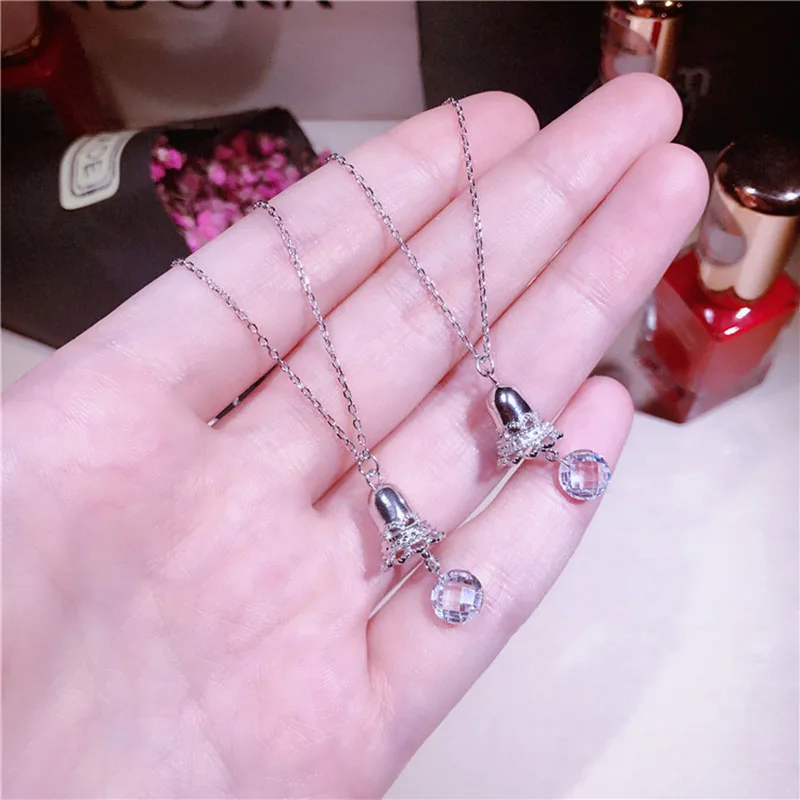 

2018 simple S925 sterling silver beautiful bells zircon necklace Necklace lace sweet generous wild clavicular chain summer women