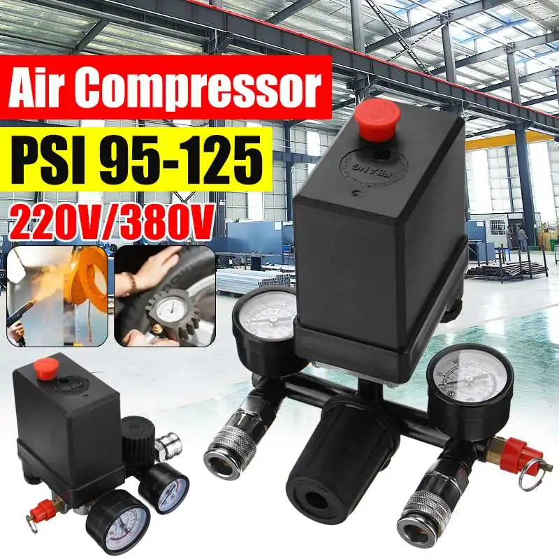 

2 Type 240V/380V AC Regulator Duty Air Compressor Pump Pressure Control Switch Air Pump Control Valve 7.25-125 PSI with Gauge