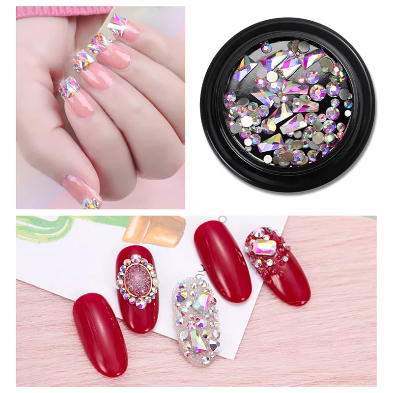 

2019 NEW 3D Nail Art Diamond Rhinestones Square Drop Heart Decals Wheel For Nail Tips Decorations DIY Nail Accessories