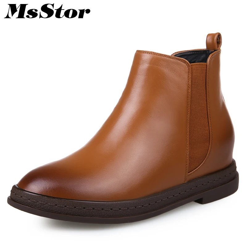 

MsStor Round Toe Square Heel Boots Shoes Woman Casual Fashion Elastic band Ankle Boots Women Shoes Low Heel Elegant Boots Woman