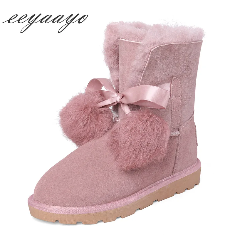

2018 New Winter Shearling Women Ankle Boots Flats Heel Warm Wool Lining Real Fur Sweet Sexy Women Shoes Pink Short Snow Boots