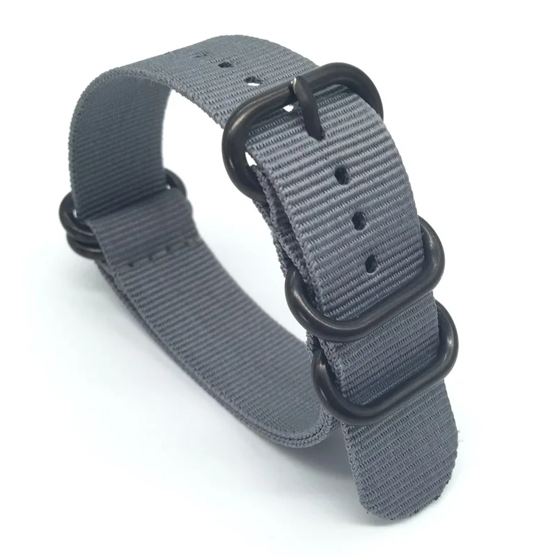

2019 hot High Quality Special Offer Gray Nylon ZULU Straps Silver Buckles 5 Rings Watch band 16mm 18mm 20mm 22mm 24mm