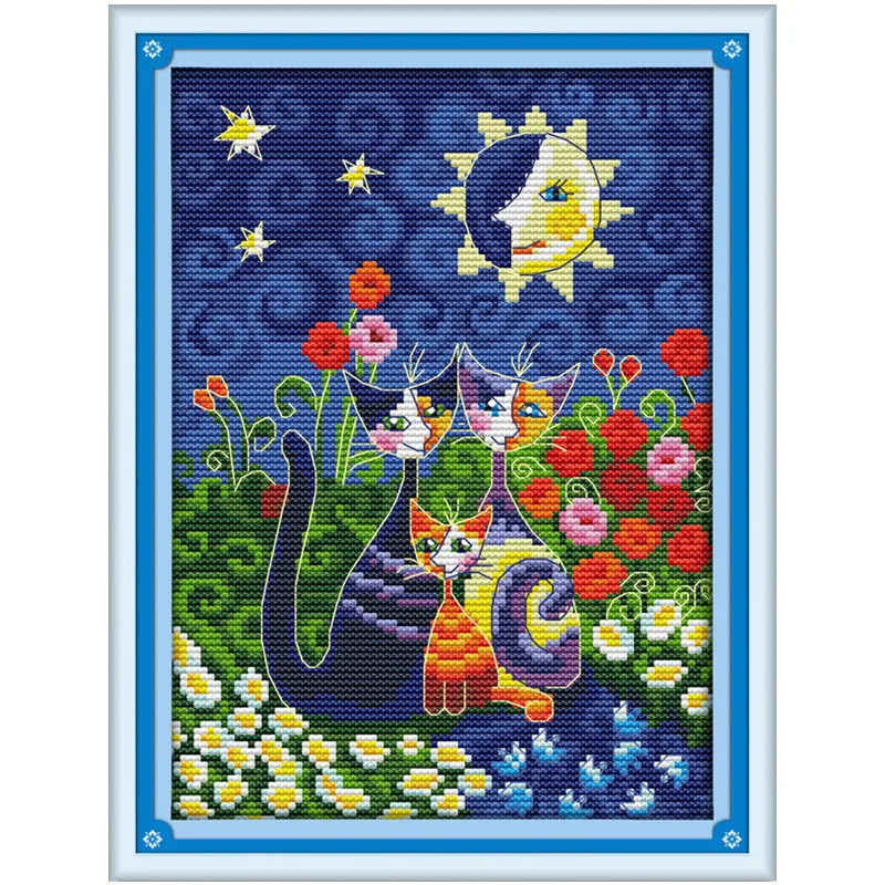 

Cats Family Counted Cross Stitch Kits DMC Chinese Cross Stitch Patterns DIY 11CT 14CT Cross-Stitch Kit Embroidery for Needlework