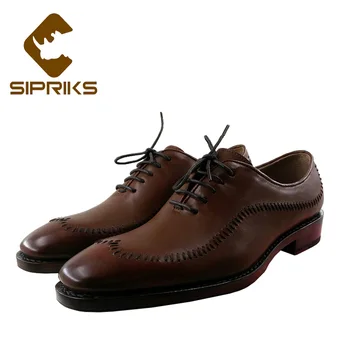 

Sipriks Luxury Men's Designer Dress Shoes Suture Stitching Vamps Oxfords Patina Tan Leather Sewing Welted Shoes Boss Business 44