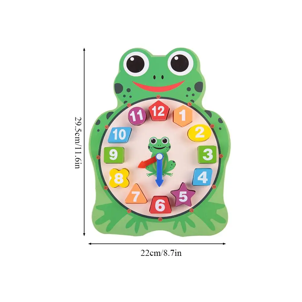 Детские цифровые часы деревянные игрушки-паззлы Мультфильм Сова Лягушка Часы Животные головоломка обучающая игрушка для детей мальчиков и девочек обучающий - Цвет: Зеленый