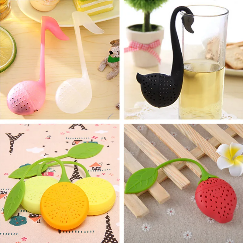

Silicone Non-toxic Tea Infuser Lemon Strawberry Swan Note Shape Tea Strainer Tea Bag Filter Office Home Usage Teapot Accessory