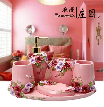 

New 5pcs Bath Set Resin Bathroom Accessories Set Soap Dish Toothbrush Holder Lotion Dispenser Tumbler
