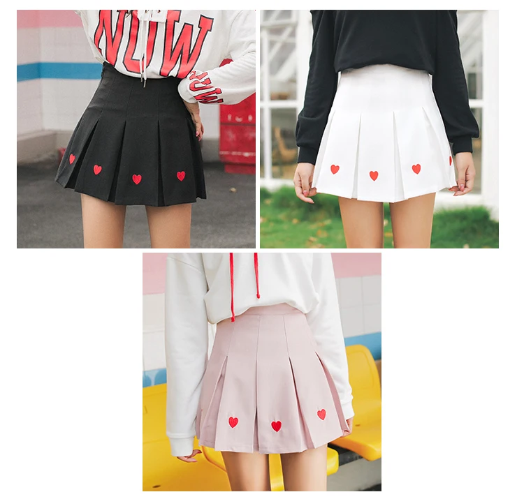 Осень лето плиссированные юбки для девочек с вышивкой в виде сердца юбка