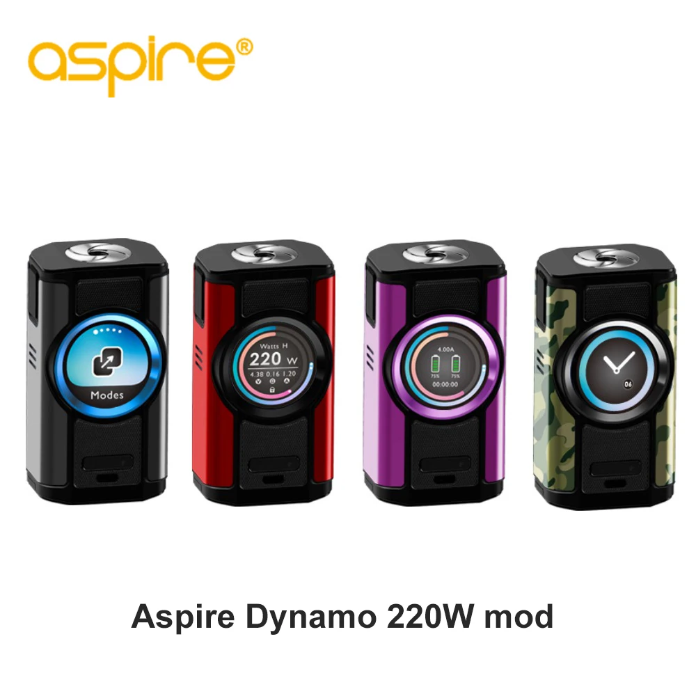 

Original Aspire Dynamo 220W mod High Power vape mod Support VW VV Bypass CPS TC TCR Modes with 2 inch TFT Screen box mod