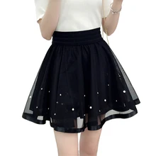 Модная фатиновая юбка, плиссированная юбка-пачка, Женская юбка в стиле Лолиты, винтажная черная мини-юбка Jupe Saias faldas, эластичная Летняя коллекция года