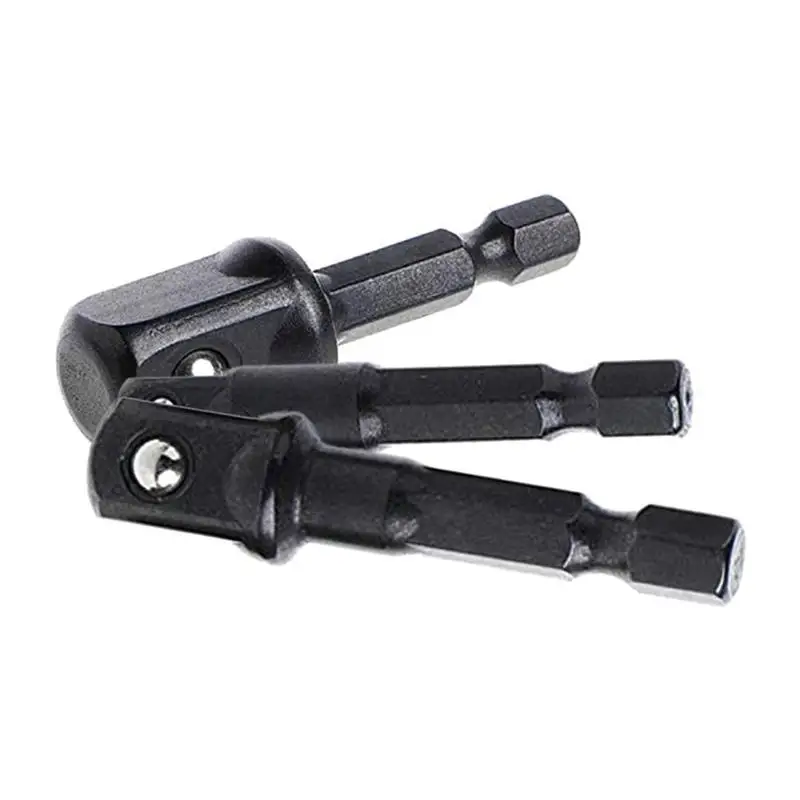 

3Pcs Socket Adapter 1/4 inch Hex Shank to 1/4 3/8 1/2 Square Head Drill Bit Driver Black Silver Optional