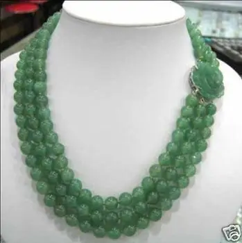 

Hot sale Free Shipping>>Charming 3 Rows Green stone Bead Necklace stone clasp