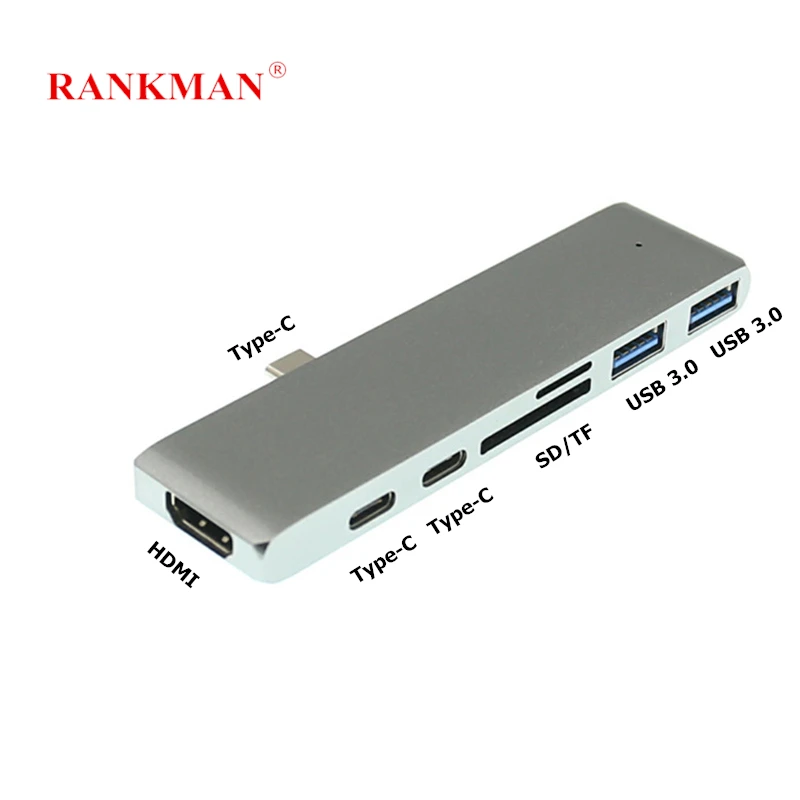 

Rankman Type-C USB C to HDMI SD TF Card Reader USB 3.0 Type C Charging Data Hub Adapter for MacBook Chromebook Xiaomi Airbook