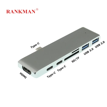 

Rankman USB C to HDMI 4K Type-C USB 3.0 USB 3.1 Hub SD TF Card Reader Adapter for MacBook Samsung S9 Dex Huawei P20 TV Projector