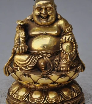 

Chinese buddhism brass ruyi lotus happy laugh wealth Maitreya Buddha statue