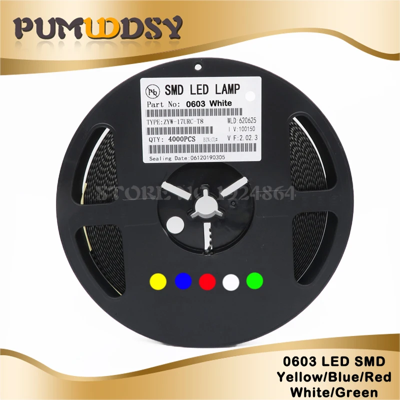 

100pcs 0603 SMD LED diodes light Yellow Red Green Blue White new and original